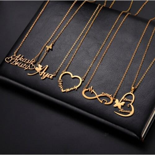 Sipuris Custom Name Necklace Stainless Steel Personalized Heart Butterfly Cross Unicorn Necklace For Women Custom Jewelry Gift