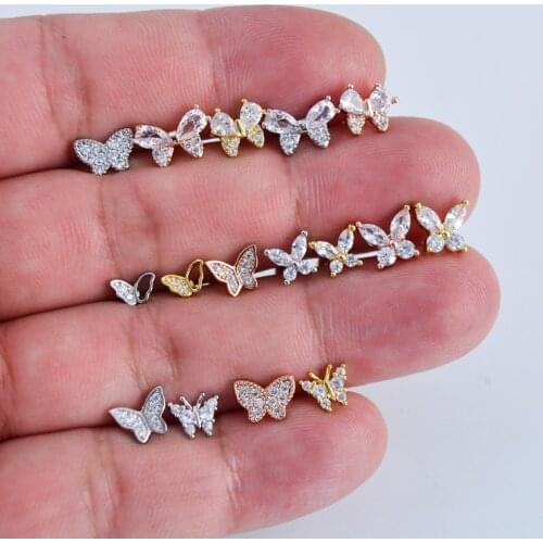 1Pcs Trendy Mini Butterfly Stud Earrings Crystal CZ Gold/Silver Color Copper Piercing Earring For Women Party Wedding Jewelry