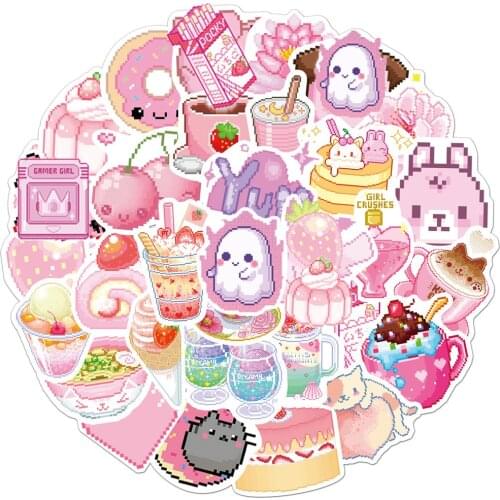 10/30/50pcs Cute Pixel Cartoon Graffiti Stickers For Kids DIY Luggage Laptop Phone Scrapbook Pink Sticker Decals Waterproof Toys