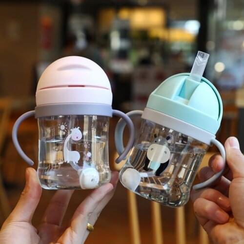 250ML Baby Feeding Bottle Kids Cup Silicone Sippy Children Leakproof Drinking Cups Cartoon Infant Straw Handle Drinkware