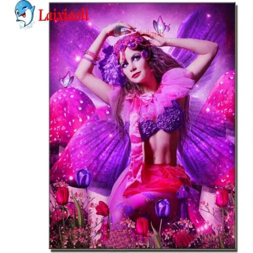 5D Diamond Painting Full Square Round Drill purple flower fairy portrait Paint with Diamonds Arts butterfly elf hobby home decor