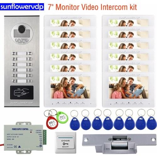 7inch Video Intercom For Apartment Access Control Video Doorphone Monitors Doorbell With Camera+Electric Strike Lock System Unit