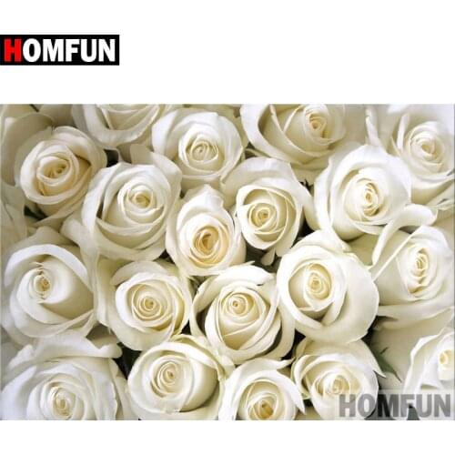 HOMFUN Full Square/Round Drill 5D DIY Diamond Painting "White rose flower" 3D Diamond Embroidery Cross Stitch Home Decor A18516