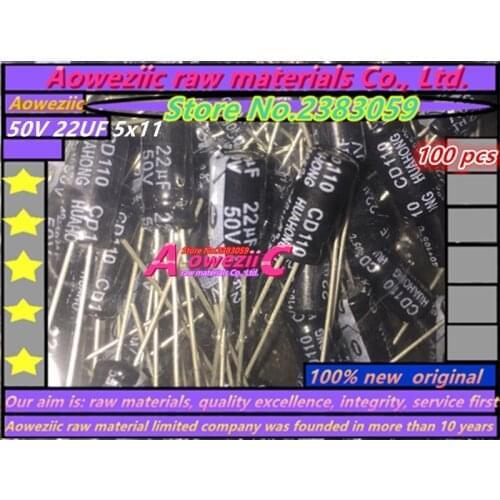 Aoweziic 100 PCS 50V 22UF 5x11 high frequency low resistance electrolytic capacitor 22UF 50V 5*11