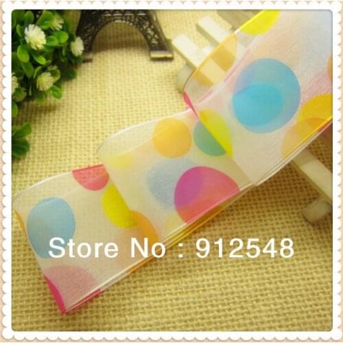 Free shipping 1-1/2'' (38mm) color dots Organza Sheer Ribbon Wedding Party Favor Decoration Craft,9840