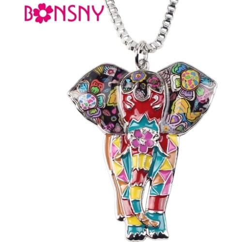 Bonsny Statement Maxi Alloy Enamel Jungel Elephant Choker Necklace Chain Pendant Collar 2017 Fashion New Enamel Jewelry Women