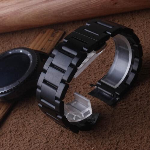 Stainless Steel Watchband curved ends Black for Samsung Galaxy Watch 46mm SM-R800 Gear S3 Replacement Band Wrist Strap Wristband