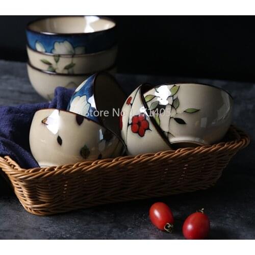 Household Ceramic Eating Bowl Tableware Rice Bowl Single Dish Soup Plate Instant Noodle Bowl Rice Bowl Korean Style Hand-painted