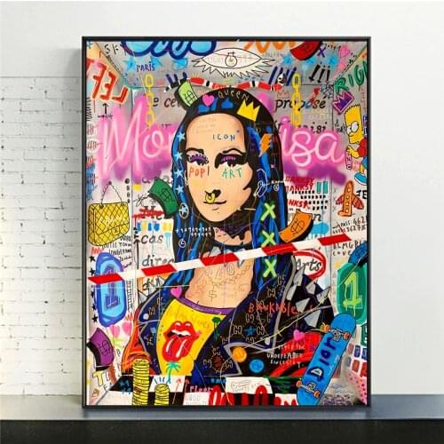 Graffiti Art Mona Lisa Canvas Art Posters and Prints Modern Street Artwork Funny Figure Paintings on The Wall for Home Cuadros