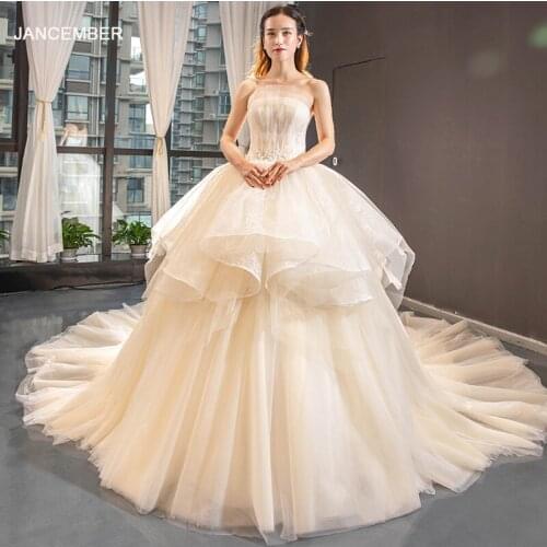 J66852 jancember luxury wedding dress 2019 strapless ball gown champagne floor length new design bridal dress vestito da sposa
