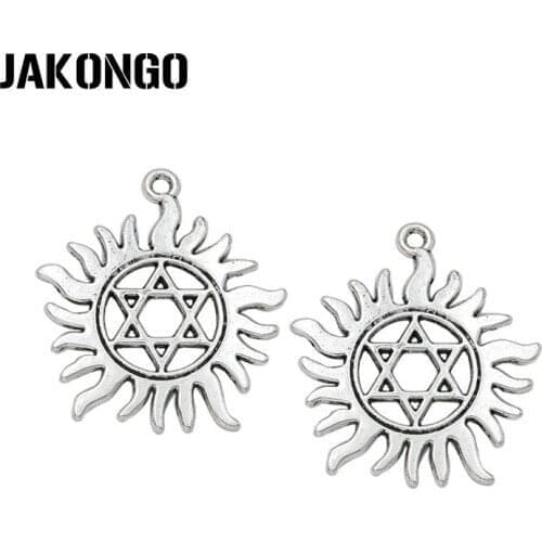 JAKONGO Antique Silver Plated Hexagram Sun Charms Pendants for Bracelet Jewelry Making DIY Handmade Craft 34x30mm
