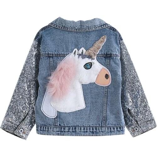 Melario Girls Coats Autumn Denim Jacket for Girls Casual Cartoon Embroidery Children Clothing Outerwear for Girl Kids Clothes