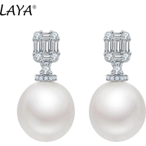 Laya Natural Baroque Pearl Earrings For Women Pure 925 Sterling Silver Shiny White Cubic Zirconia Elegant Fine Jewelry