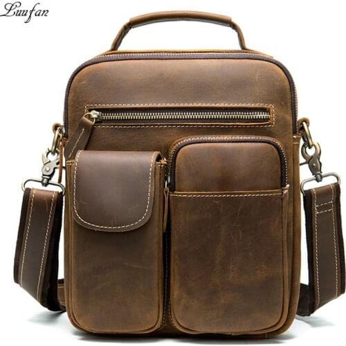 Luufan Crazy Horse Leather Mens Shoulder Bag Vintage Messenger Bags Men Bolsos Male Crossbody Bags Mans Handbag Sling Bag