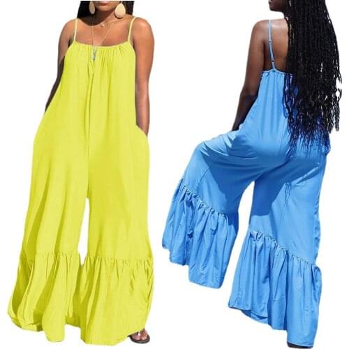 M-5XL Plus Size Jumpsuit women summer clothing 2021 casual simple Sling Loose Wide leg flared rompers Wholesale Dropshipping