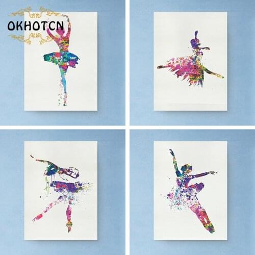 Ballerina Ballet Dance Girl Minimalist Art Canvas Poster Painting Watercolor Picture Print Modern Home Living Room Decoration
