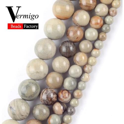 Natural Leaf Jaspers Stone Beads DIY Necklace Bracelet For Jewelry Making Wholesale Round Loose Spacer Beads 4mm-12mm 15"