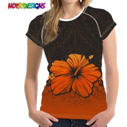 NOISYDESIGNS Women T-shirt Vogue Hibiscus Polynesian Tribal Printed Girl Flowers Short Sleeve Casual Korean Style Tops T-shirts