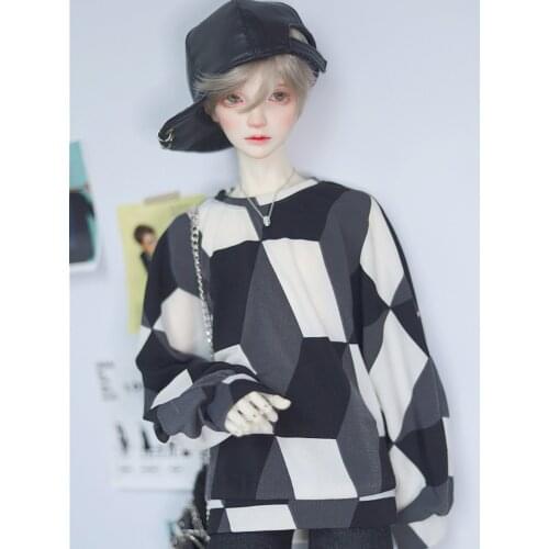 New BJD Doll Clothes T-shirt Black and White Gray Diamond-Quilted Bat-Shaped Sweater Top for 1/3 1/4 Uncle Doll Accessories