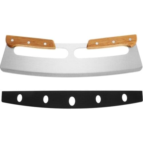 Newest 1PC Pizza Rocker Cutter Pizza Cuttting Knife With Double Wooden Handle Plastic Cover For Cakes All Types Of Crusts
