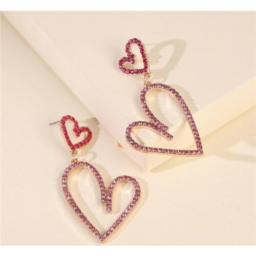 JUJIA New Korean Rhinestone Love Heart Drop Earrings For Women Girls CrystalPendientes Mujer Moda Pendant Earring Jewelry