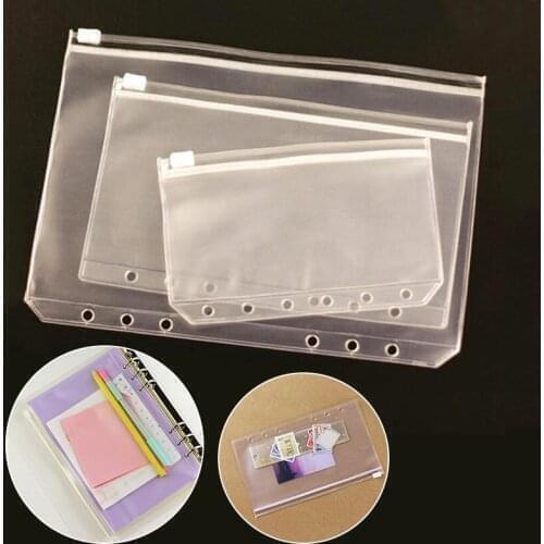 A5/A6/A7 File Organizer Storage Folder Standard Transparent PVC Loose Leaf Pouch with Self-Styled Zipper Filing Binder Document