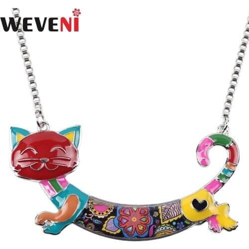WEVENI Statement Alloy Unique Cat Kitten Choker Necklaces Pendants Chain Collar New Fashion Accessories Enamel Jewelry For Women