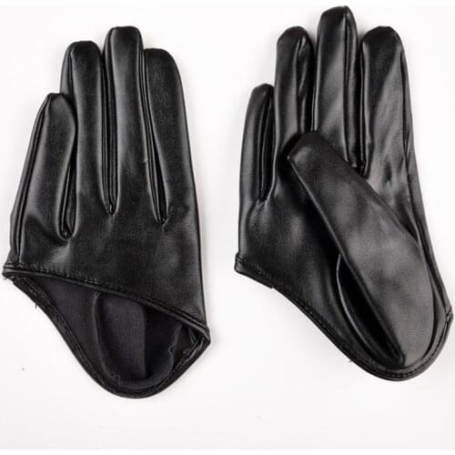 Fashion Woman Tight Full Finger Gloves Imitation PU Leather Sexy Mittens Half Palm Party Lady Short Show Gloves Black 2021 New