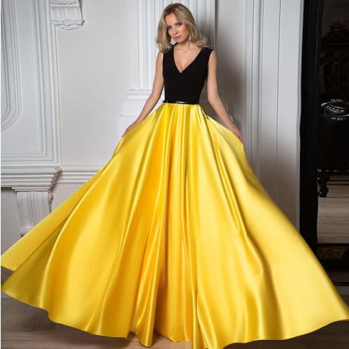 V-Neck A-line Sweep/Brush Floor length Belt Sleeveless Quinceanera Dresses Yellow Simple high quality Fashion 2021sexy