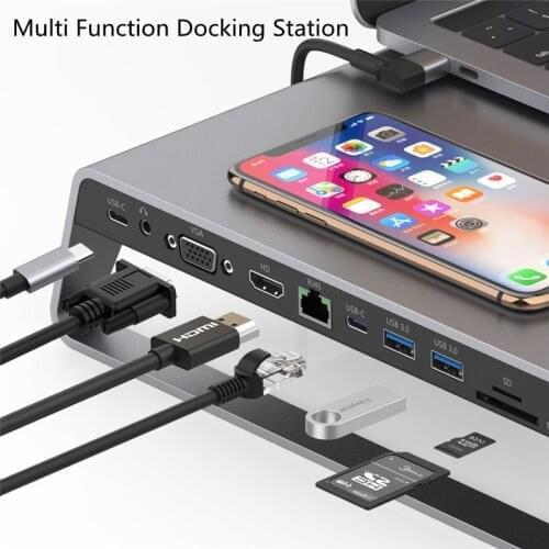 4K HDMl-compatible Aluminum Monitor Stand Docking Station Laptop Stand USB Support VGA TF Card Wireless Charge For Home Office