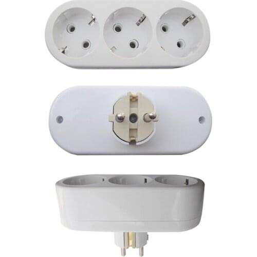 Portable 16A 250V EU Standard Power Adapter Socket Conversion Plug 1 TO 3 Way Electric Extension 3 Outlets Socket For Travel