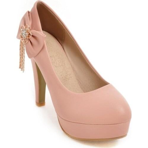 Plus Size Simple bow decorated shoes ladies high heels women shoes woman pumps