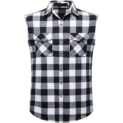 Sleeveless shirt men High street Hip hop plaid shirt summer Brand shirt men hawaiian shirt 2021