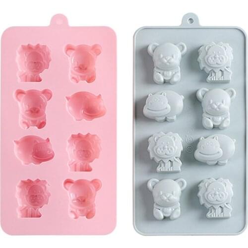 8 Cells Lion Hippo Monkey Style Cake Baking Mould Baking Tools Handmade Biscuit Pastry Cake Chocolate Silicone Molds