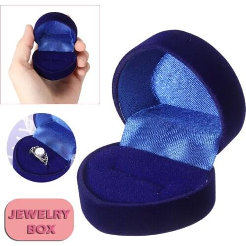 Blue Velvet Heart Shaped Jewelry Case Wedding Ring Necklace Jewelry Packaging Holder Storage Case Wholesale Gift Boxes