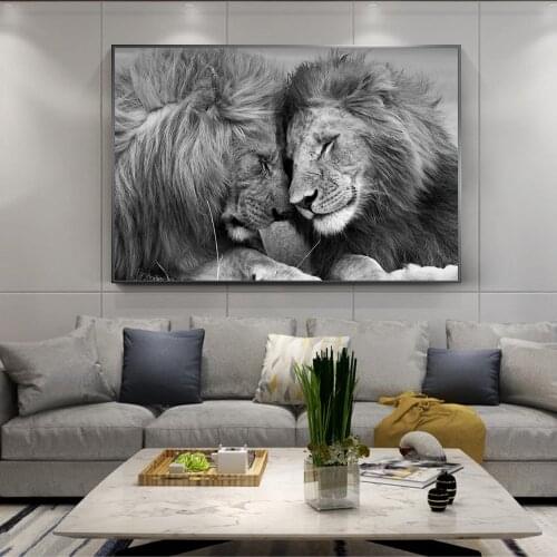 Nordic Black African Lions Canvas Paintings On the Wall Art Posters And Prints Lion Head To Head Art Pictures Home Decoration