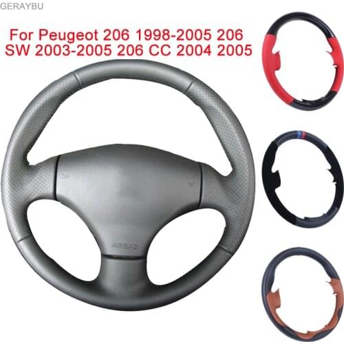 GERAYBU Custom DIY Black Leather Hand-sewn Car Steering Wheel Cover For Peugeot 206 1998-2005 206 SW 2003-2005 206 CC 2004 2005