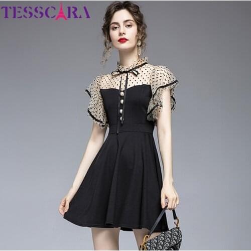 TESSCARA Women Summer Elegant Dress Festa High Quality Wedding Cocktail Party Robe Femme Ruffle Designer A-Line Short Vestidos
