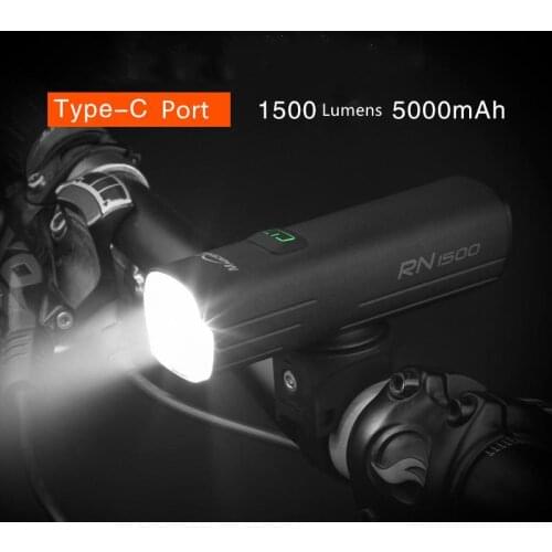 Bike Front Light Rechargeable Bicycle Light Waterproof 1500 Lumens USB Type-C Cycling Lighting Tool RN1500