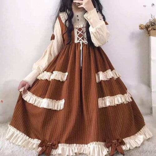 Japanese Gothic Lolita Dress Puff Doll Girls Vintage Lolita Daily OP Victorian Tea Party Dress