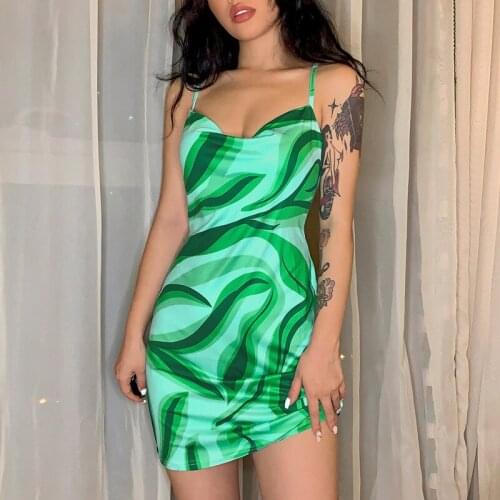 Green Print Sexy Bandage Slim Women Dress Off Shoulder Backless Elegant Female Dresses Summer Streetwear Wrap Dress Vestidos