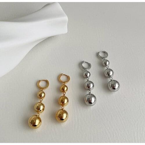 GSOLD Geometric Smooth Metal Ball Tassel Dangle Earrings Simple Small Ear Buckle Womens Metallic Temperament All-Match Jewelry