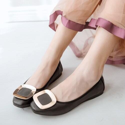 2021Women Shoes Ballet Flats Loafers Leather Casual Shoes Woman Square Toe Slip-On Spring/Autumn New Plus Size fg76