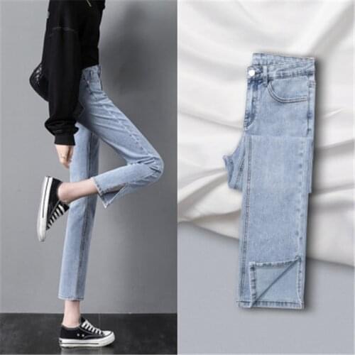 Jeans Womens 2021 Spring Autumn New Korean Style Straight Solid Color High Waist Loose Comfortable Fashion Stretch Lady Pants