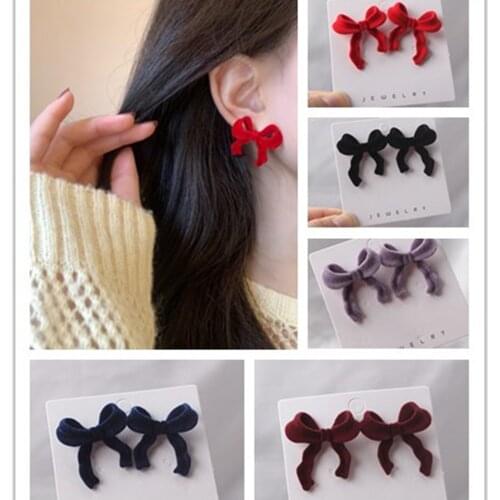 2021 Korean New Fashion Flocking Bow Winter Autumn Cold Earrings Female Elegant Temperament Light Luxury Simple Earrings