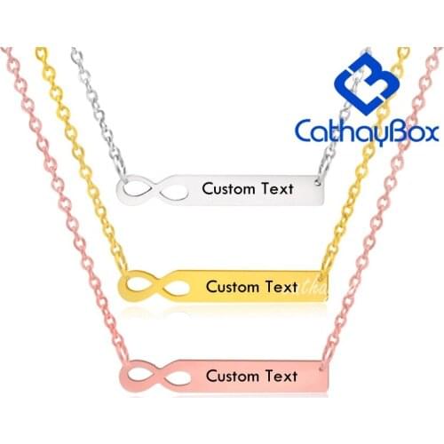 Womens Necklace Personalized Name Engrave Silver Color Stainless Steel Name Bar Infinite Charm Pendant SS Chain 45CM