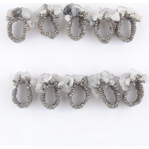 10PCS/Lot Natural Stone Labradoirte Finger Stretch Rings Jewelry Chips Faceted Beads Handmade Elastic Size US 6~9 TJ3018