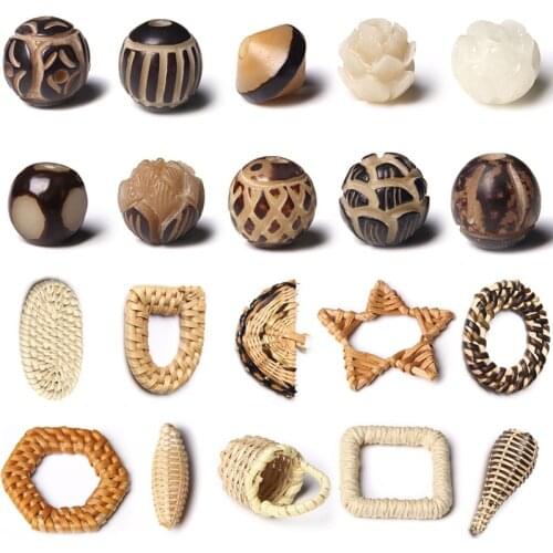 21kinds 2-5Pieces Handmade Sculpture Bodhi Pendant Rattan Geometric Bamboo Earring For DIY Making Jewelry Accessories Craft