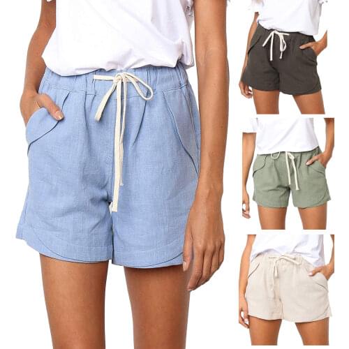 Women Short Pants Summer Casual Home Solid Color Drawstring Streetwear Elastic Waist Pant Ladies High Wasit Pockets Loose Pants