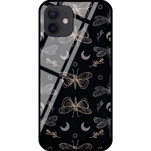 Goth Pattern Tempered Glass Phone Case For iPhone XR X XS 6 7 8 Plus SE 2020 12 mini 11 Pro Max Cover
